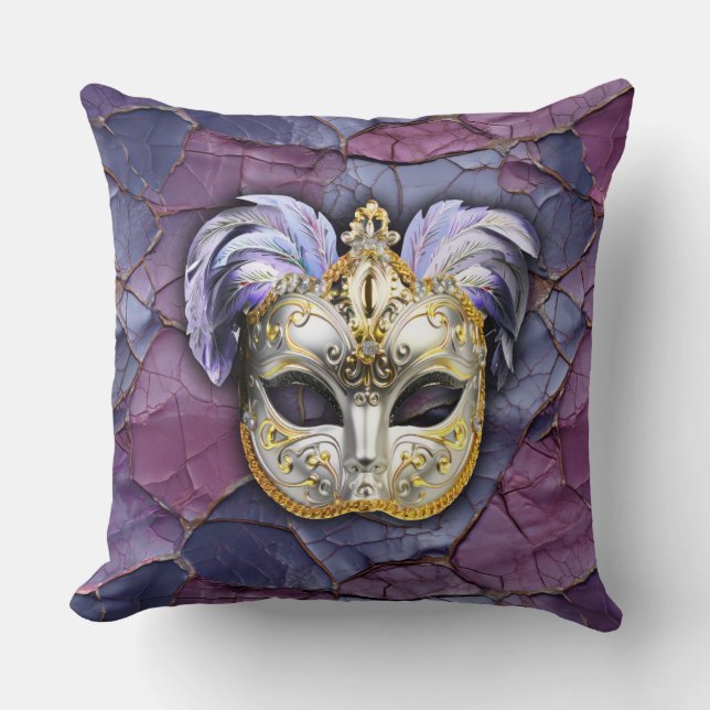 Venetisk mask med lavender Feathers Kudde (Framsida)