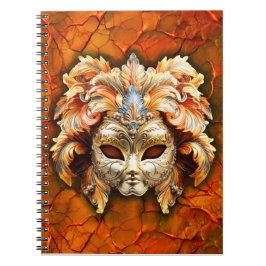 Venetisk mask med Orange plommon på röd bakgrund Anteckningsbok