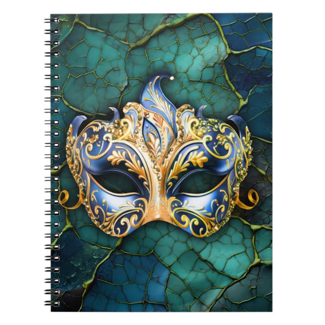 Venetisk mask på Teal-Blue-bakgrund Anteckningsbok (Framsidan)