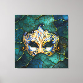 Venetisk mask på Teal-Blue-bakgrund Canvastryck