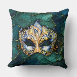 Venetisk mask på Teal-Blue-bakgrund Kudde