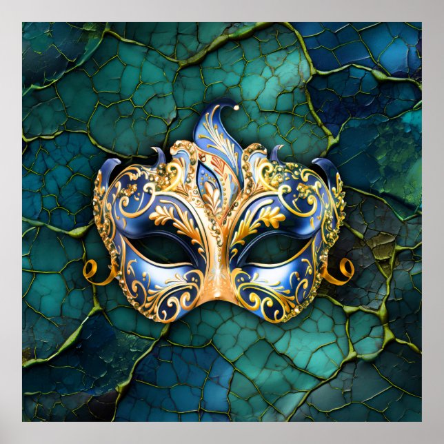 Venetisk mask på Teal-Blue-bakgrund Poster (Framsidan)