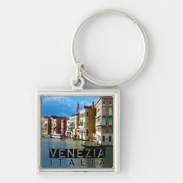 Venezia Fyrkantig Silverfärgad Nyckelring (Framsidan)