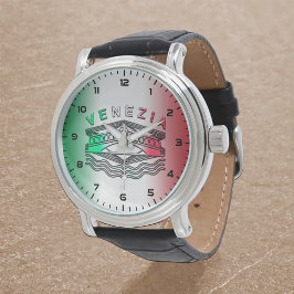 Venezia Rialto Bold Linjer vintage Black Leather Armbandsur