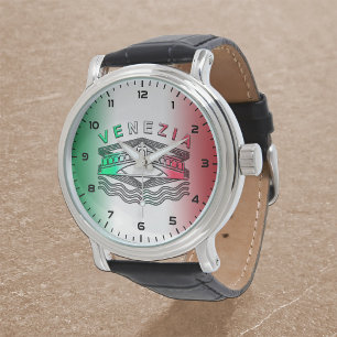 Venezia Rialto Bold Linjer vintage Black Leather Armbandsur
