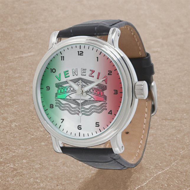 Venezia Rialto Bold Linjer vintage Black Leather Armbandsur (Skapare uppladdad)