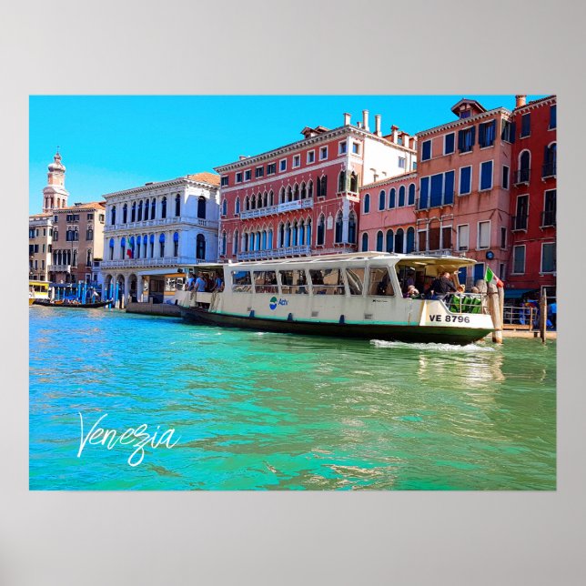 Venezia Venice Grand Canal Vatten Buss Poster (Framsidan)