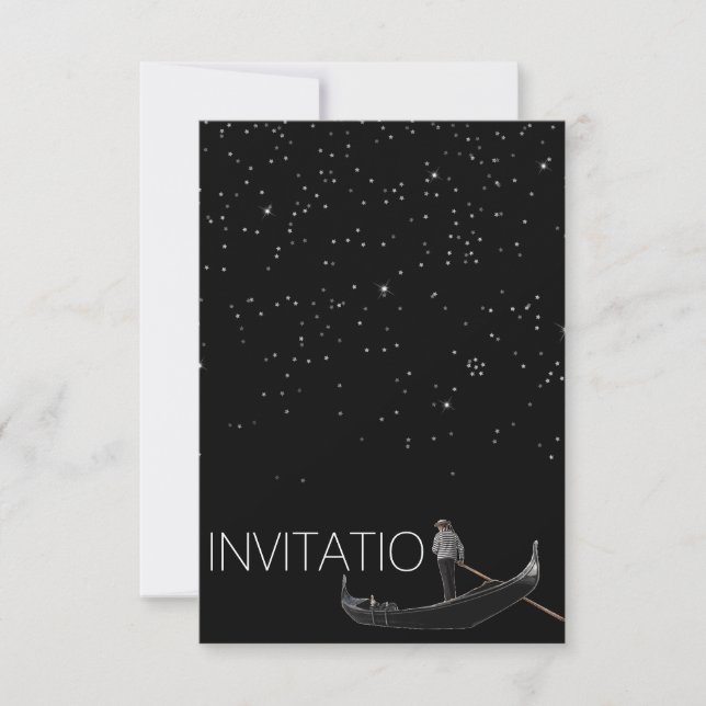 Venezian Gondola-inbjudan Stars Natt Inbjudningar (Framsida)