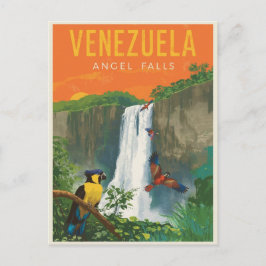 Venezuela Angel Falls Retro Travel Art Vykort