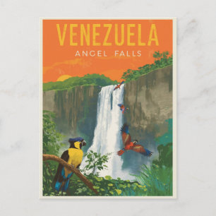 Venezuela Angel Falls Retro Travel Art Vykort