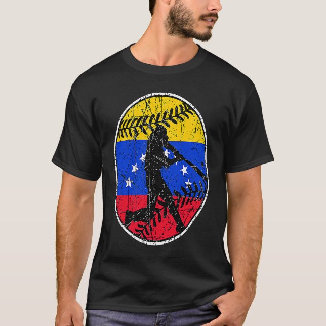 Venezuela Flag Baseball Hitter Venezuelan Flag T Shirt (Framsida)