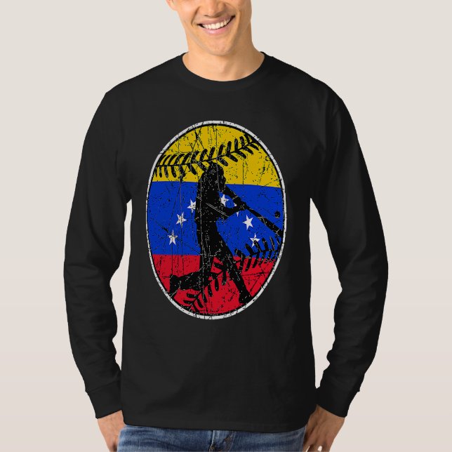 Venezuela Flag Baseball Hitter Venezuelan Flag T Shirt (Framsida)