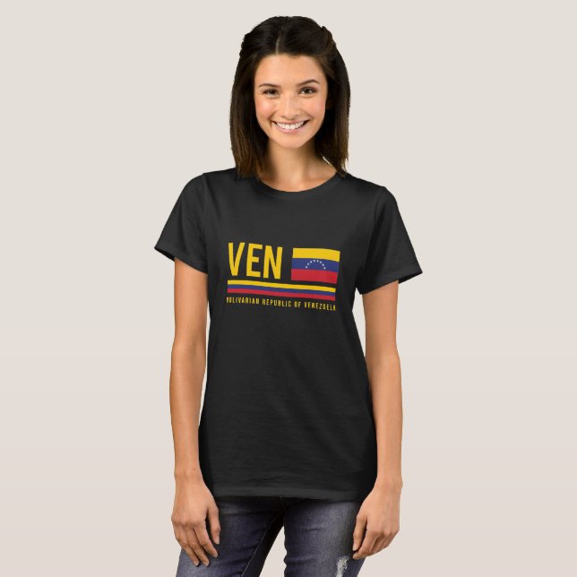 Venezuela Flagga & ISO-kod Alpha 3 Design T-Shirt (Hel framsida)
