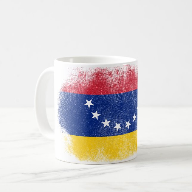 Venezuela flaggasouvenir - bekymrat venezuelanskt kaffemugg (Framsida vänster)