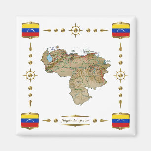 Venezuela Karta + Flaggor Magnet