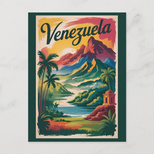 Venezuela Landskapsillustration Resa Konst Retro Vykort (Framsida)