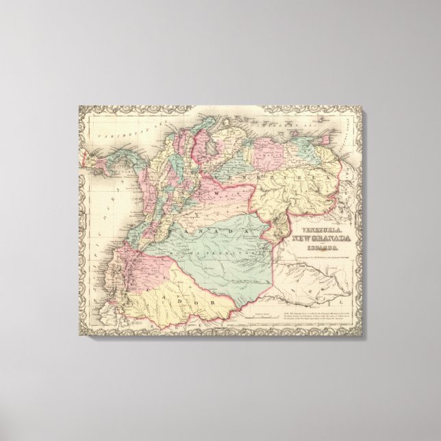 Venezuela, New Granada Colombia och Ecuador Canvastryck (Framsida)