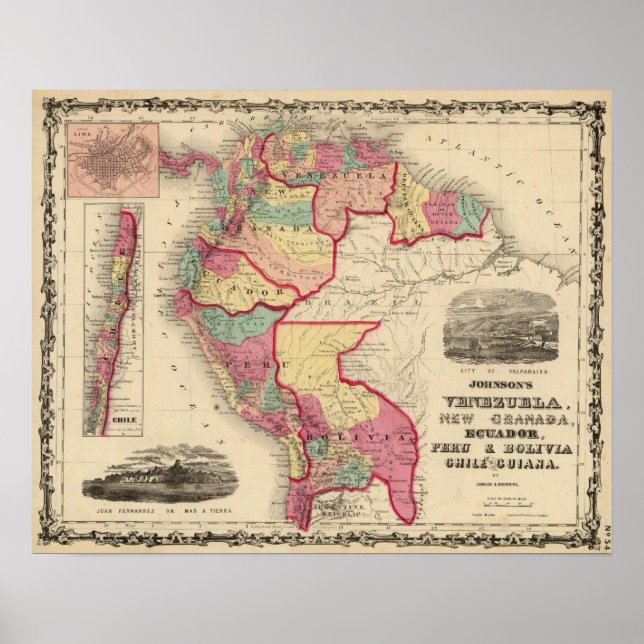 Venezuela, New Granada och Ecuador Poster (Framsidan)
