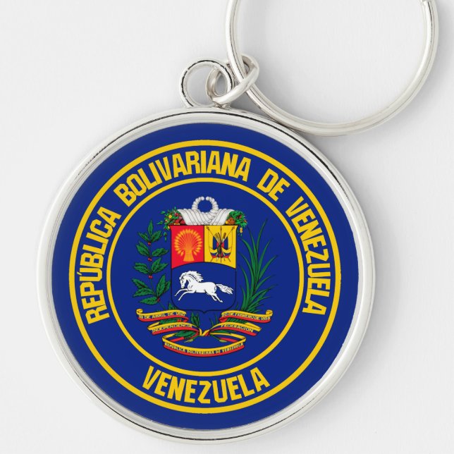 Venezuela Round Emblem Rund Silverfärgad Nyckelring (Framsidan)
