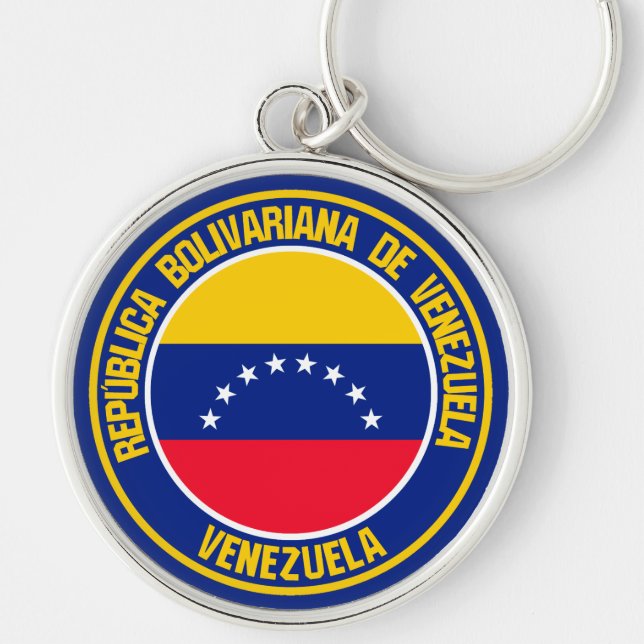 Venezuela Round Emblem Rund Silverfärgad Nyckelring (Framsidan)