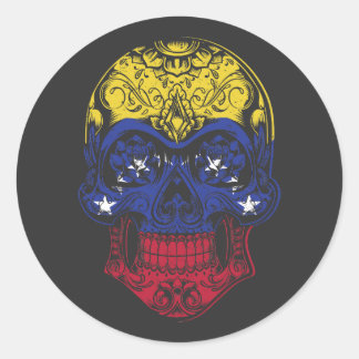 Venezuela Skull och Ro Flagga Runt Klistermärke