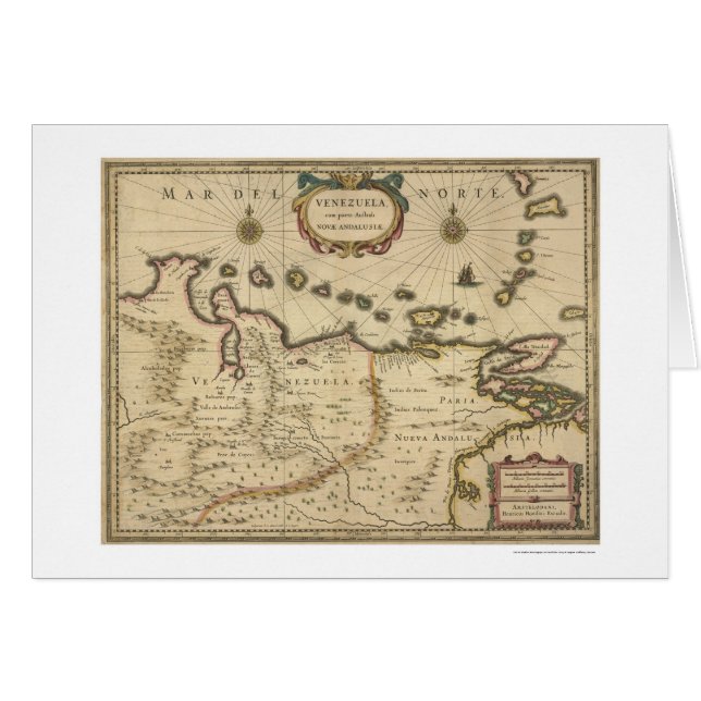 Venezuela vid den Hondius kartan - 1630 Hälsningskort (Framsidan Horizontal)