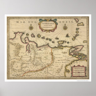 Venezuela vid den Hondius kartan - 1630 Poster
