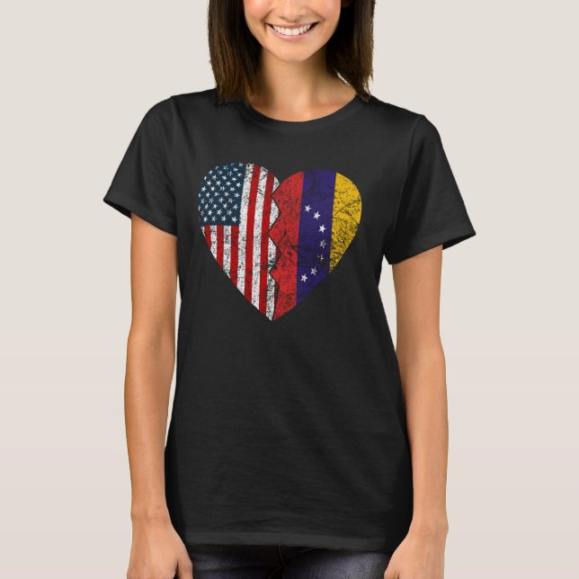 Venezuelan American Flaggor Heart United Stater Ve T Shirt (Framsida)