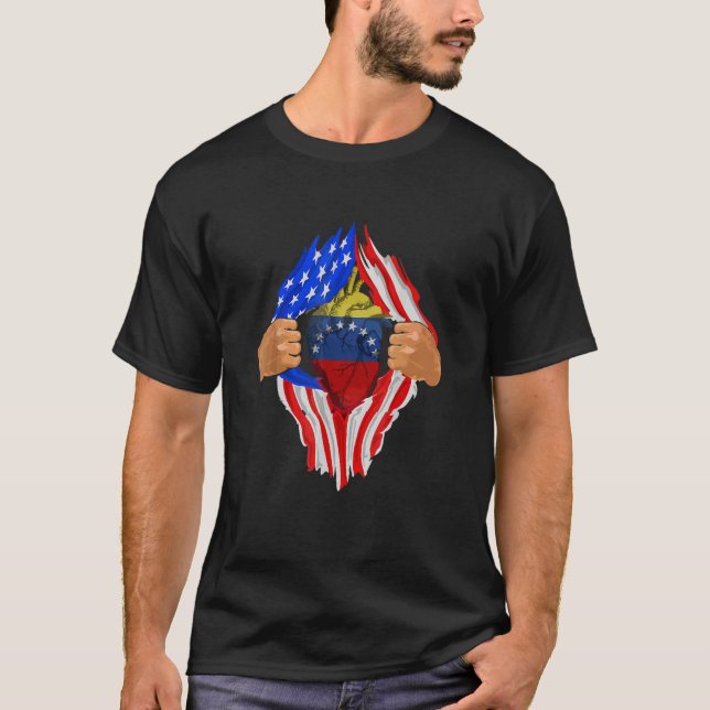 Venezuelan Blood Inside Me Venezuela America Heart T Shirt (Framsida)