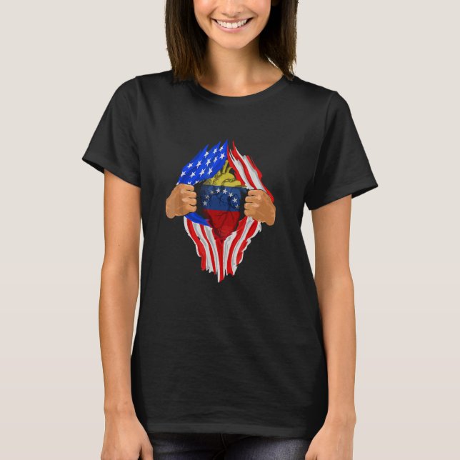 Venezuelan Blood Inside Me Venezuela America Heart T Shirt (Framsida)