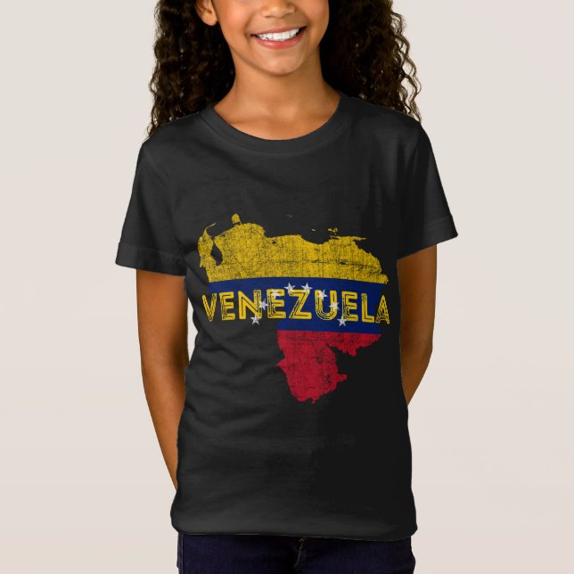 Venezuelan Karta och Flagga Souvenir - Distress Ve T Shirt (Framsida)