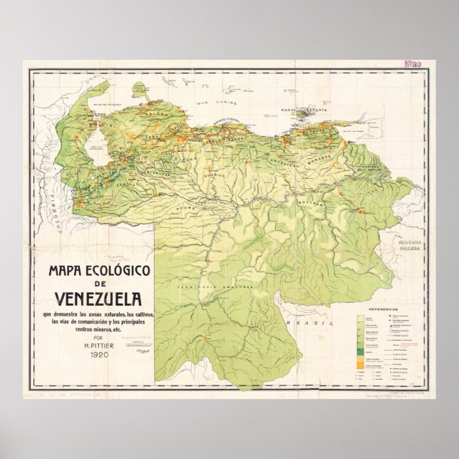 Venezuelas vintage Karta (1920) Poster (Framsidan)