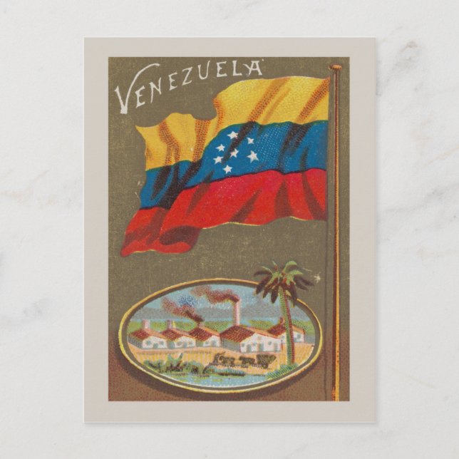 Venezuelas vintage med flagga vykort (Framsida)