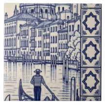 Venice Azulejo Mural Kakelplatta 4 av 6 Mitten Hög