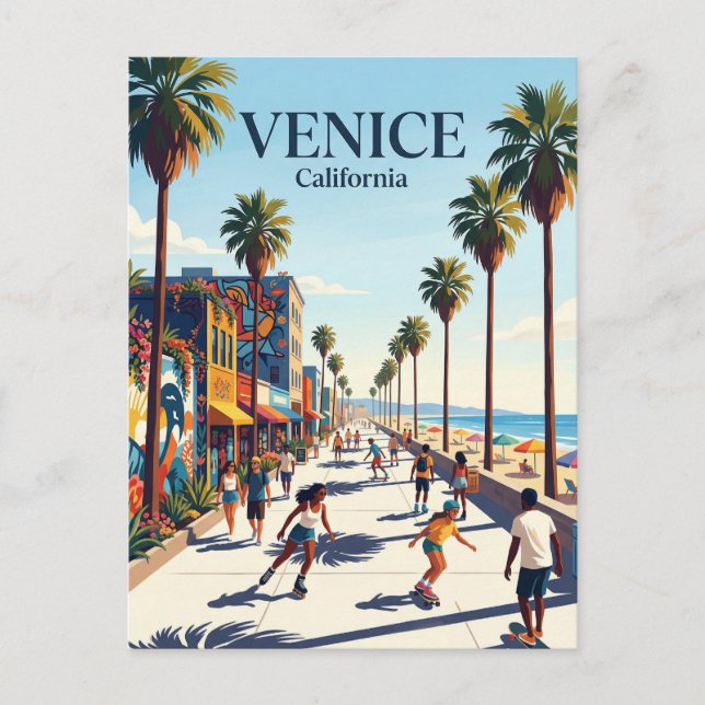 Venice Beach Boardwalk Kalifornien Vykort (Framsida)