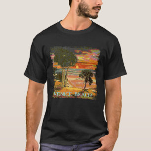 Venice Beach CA Sunset Handflatan Träd Beach Retro T Shirt
