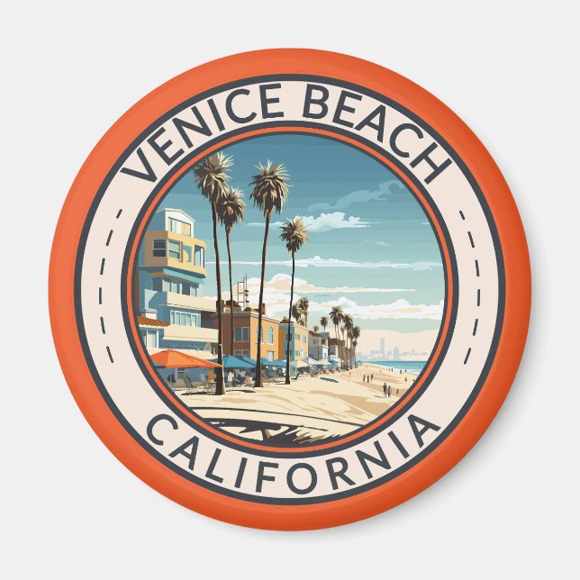 Venice Beach California Boardgångpromenavel Art Re Magnet (Framsidan)