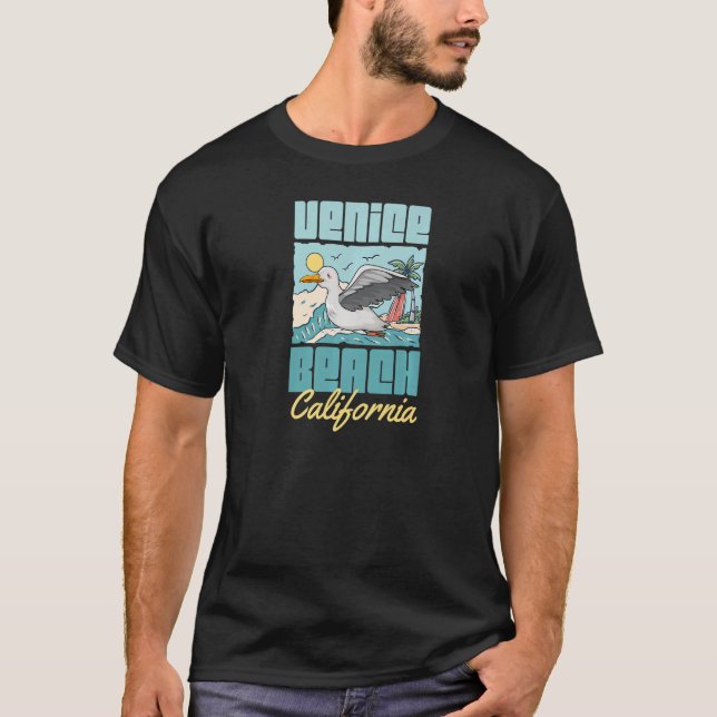 Venice Beach California Fiskmås Surfa Ocean Sunset T Shirt (Framsida)