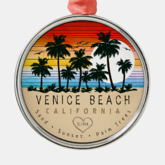 Venice Beach California Retro Handflatan träd Souv Julgransprydnad Metall