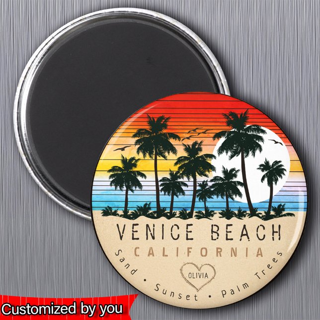 Venice Beach California Retro Handflatan träd Souv Magnet (Skapare uppladdad)