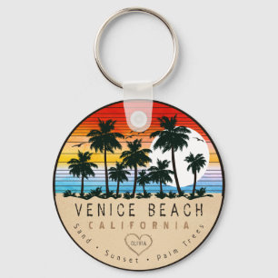 Venice Beach California Retro Handflatan träd Souv Nyckelring
