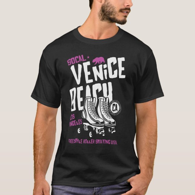 Venice Beach California Retro Roller Skate 9 T Shirt (Framsida)