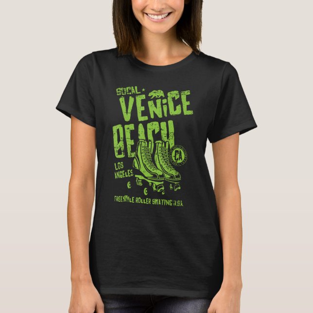 Venice Beach California Retro Roller Skate Distres T Shirt (Framsida)