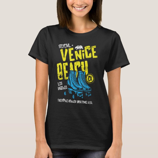 Venice Beach California Retro Roller Skate Distres T Shirt (Framsida)