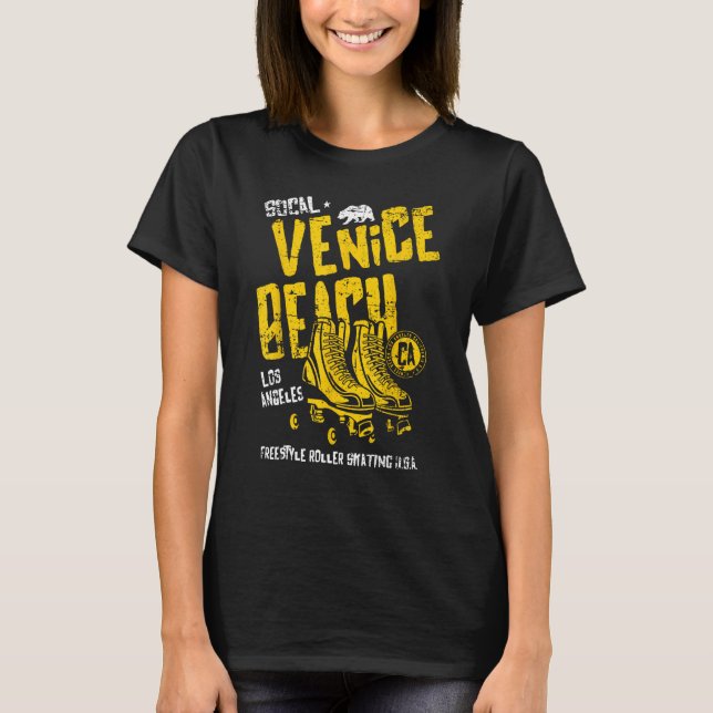 Venice Beach California Retro Roller Skate Distres T Shirt (Framsida)