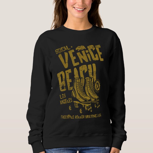 Venice Beach California Retro Roller Skate Distres T Shirt (Framsida)