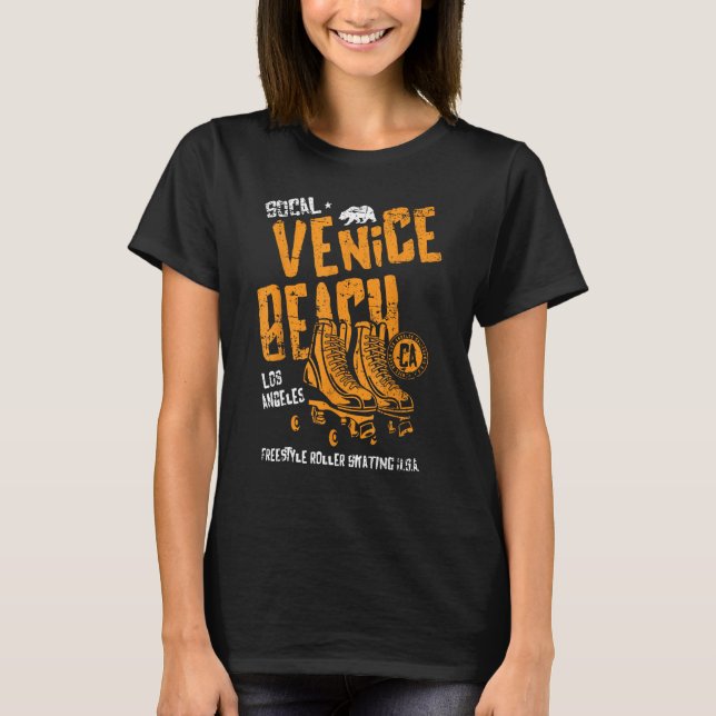 Venice Beach California Retro Roller Skate Distres T Shirt (Framsida)