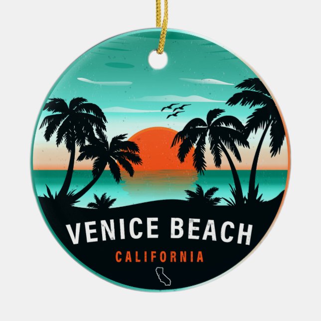Venice Beach California Retro Sunset Souvenirs 60- Julgransprydnad Keramik (Framsidan)
