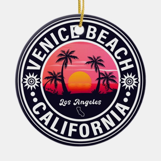 Venice Beach California Retro Sunset Souvenirs 60- Julgransprydnad Keramik (Framsidan)