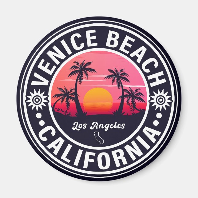 Venice Beach California Retro Sunset Souvenirs 60- Magnet (Framsidan)
